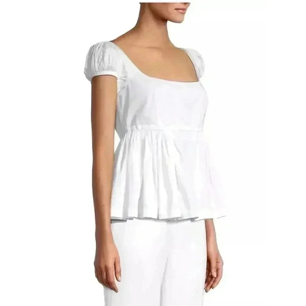 Rebecca Taylor Women's White Puff-Sleeve Blouse Size 8 Casual Classic Cotton - Picture 5 of 15